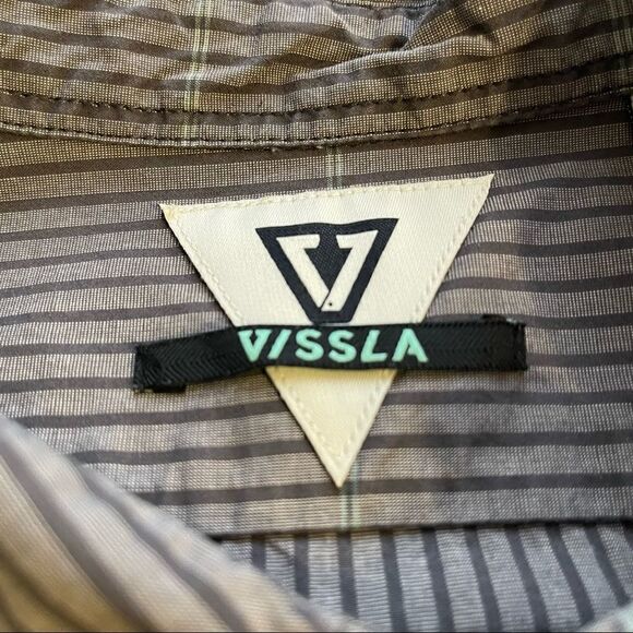 Medium Vissla Charcoal-Gray Striped LS Button Down Shirt - Picture 4 of 7